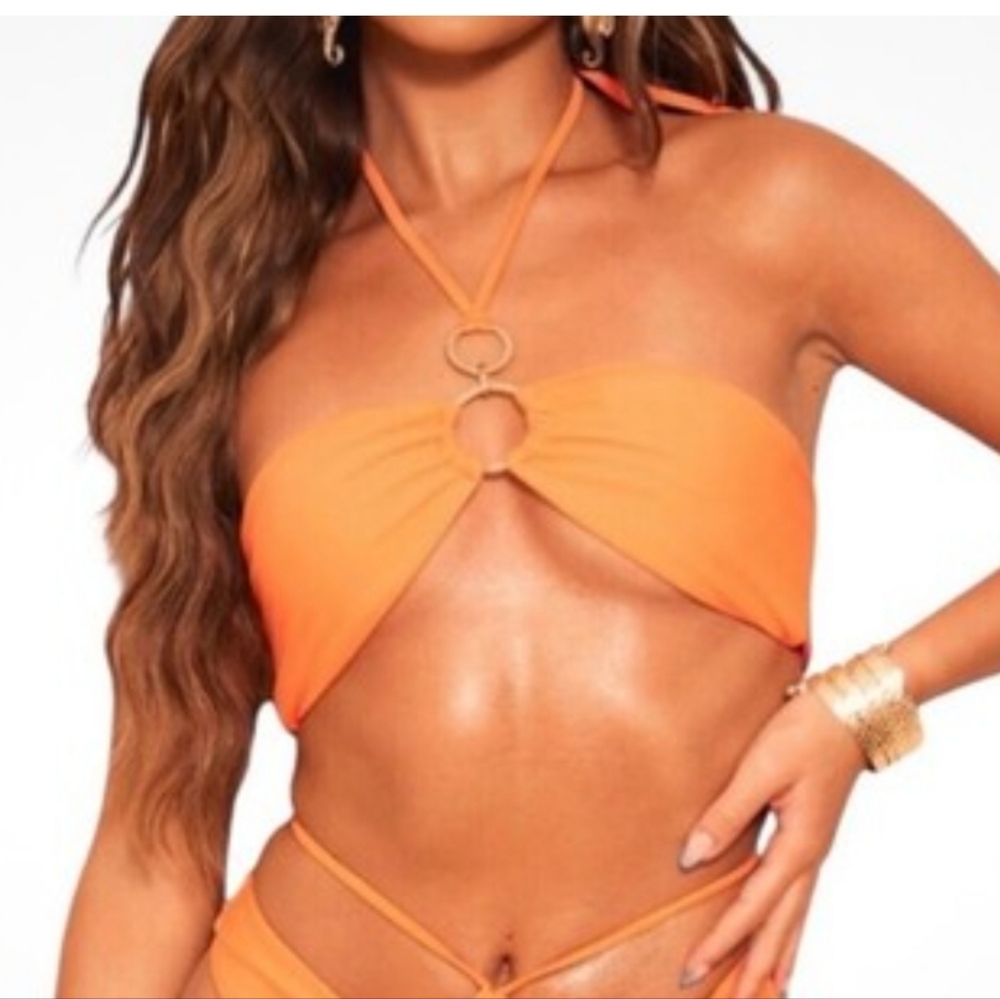 NWT PrettyLittleThing Orange Halter Bikini Top